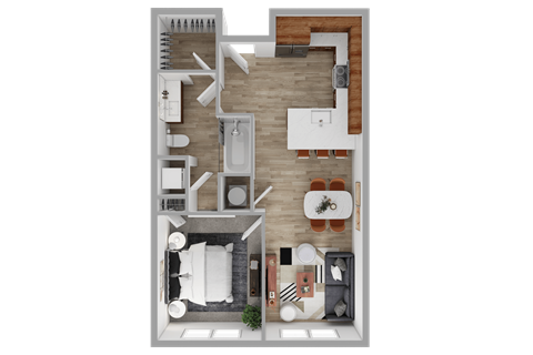 Floor plan for 1 bed, 1 bath, 568 sqft